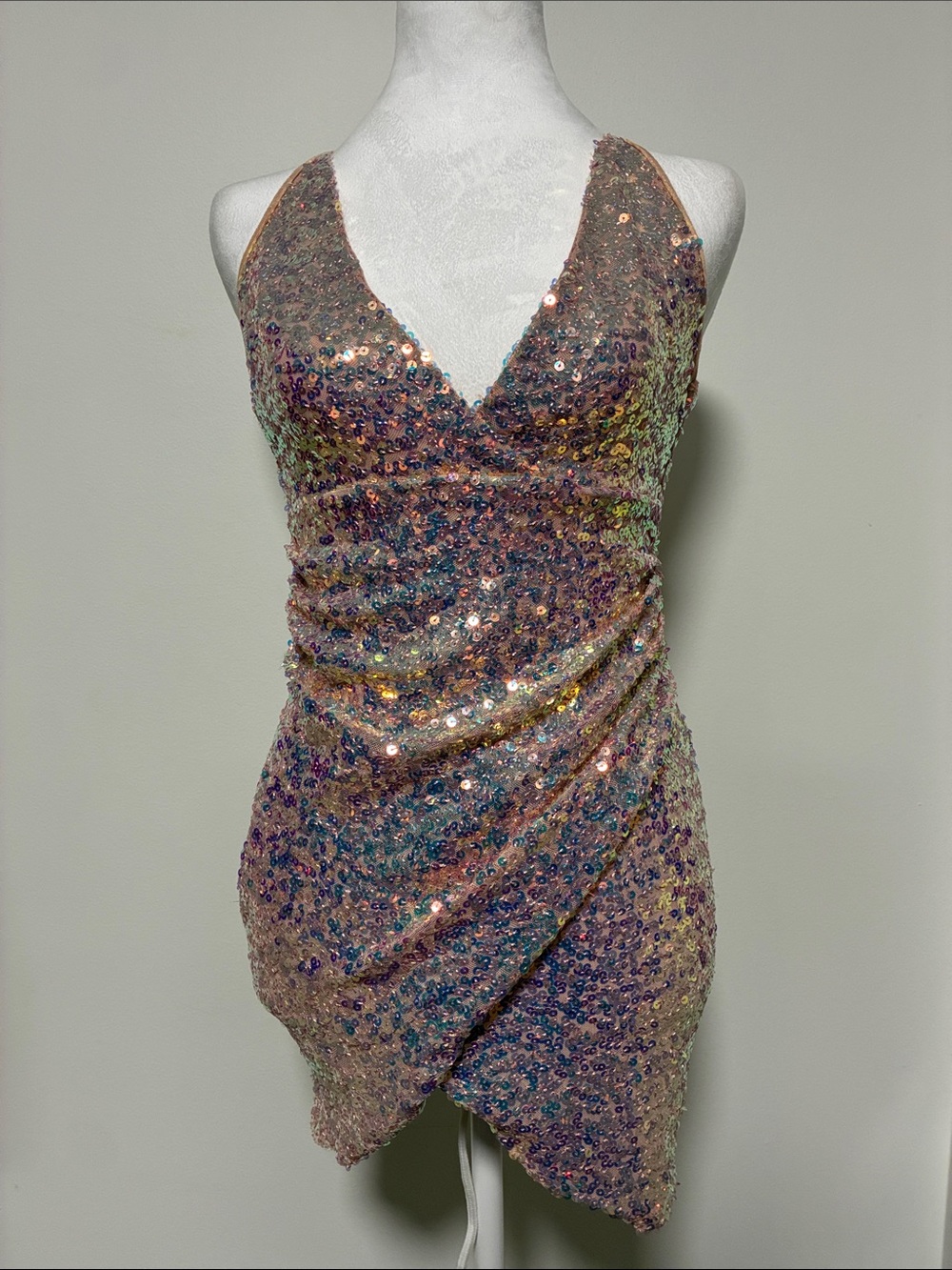Fashion Nova Iridescent Sequin V-Neck Mini Dress - Multi